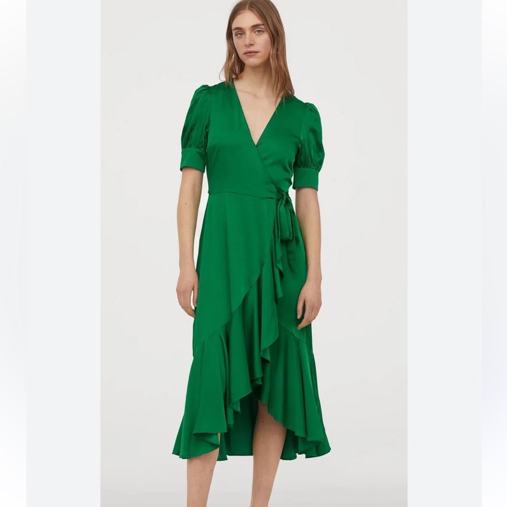 H&M satin Elegant Green Wrap Dress